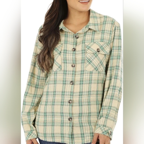Democracy Frayed Plaid Longsleeve Button Down Women’s Medium - Picture 1 of 8